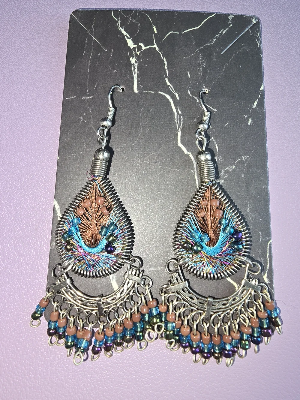 Handcrafted Multicolor Teardrop Bead Fringe Earrings